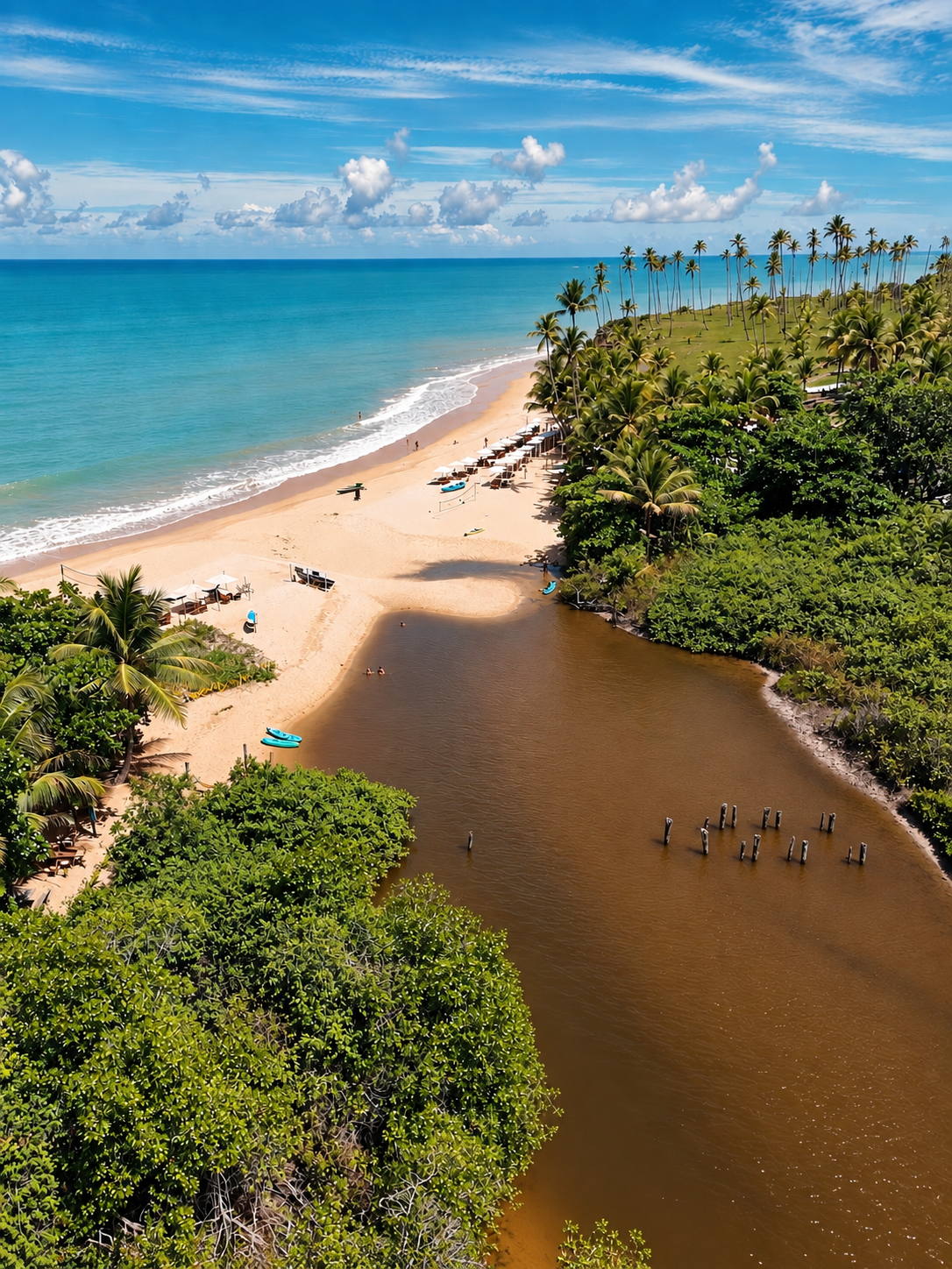 Vista da praia de Cumuruxatiba, Bahia